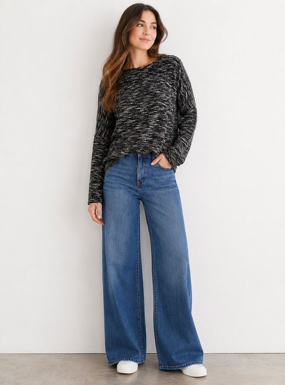 Madewell Women's Sweater Size XS Button Shoulder Wide Sleeve Marled Pullover